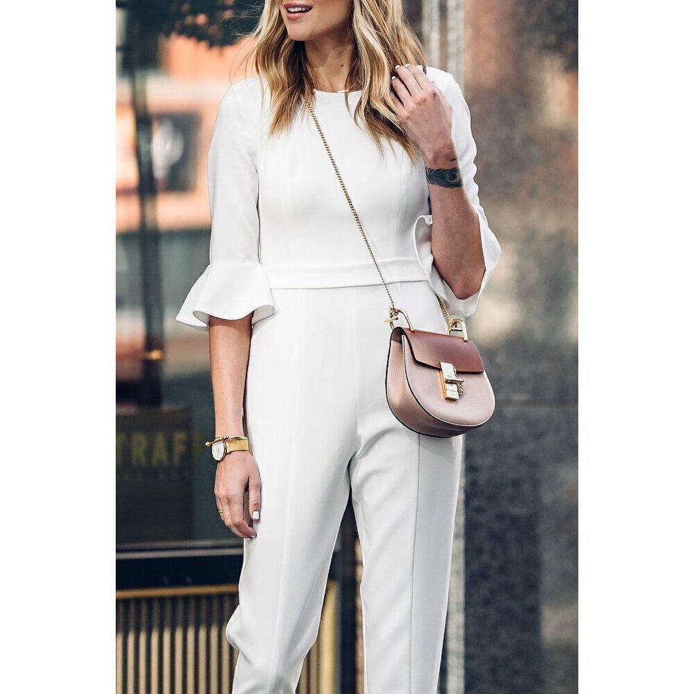 BLACK HALO Brooklyn Bell-sleeve Cropped Jumpsuit in White Size US 4 - Picture 15 of 16